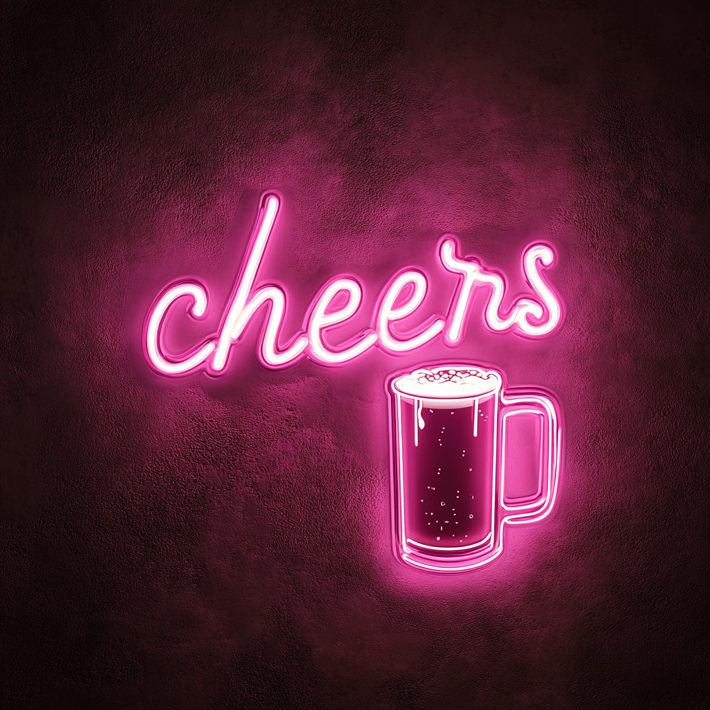 Beer Mug with Cheers Sign - Pink Neon Sign, 18 Inches