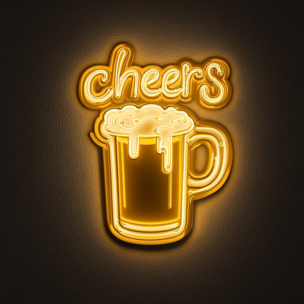Beer Mug with Cheers Sign - Yellow Neon Sign, 18 Inches
