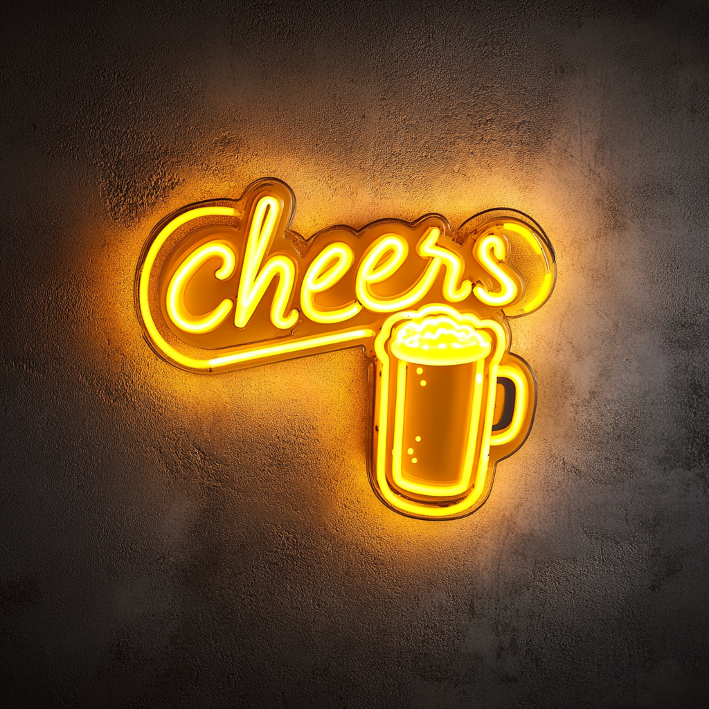 Beer Mug with Cheers Sign - Yellow Neon Sign, 18 Inches