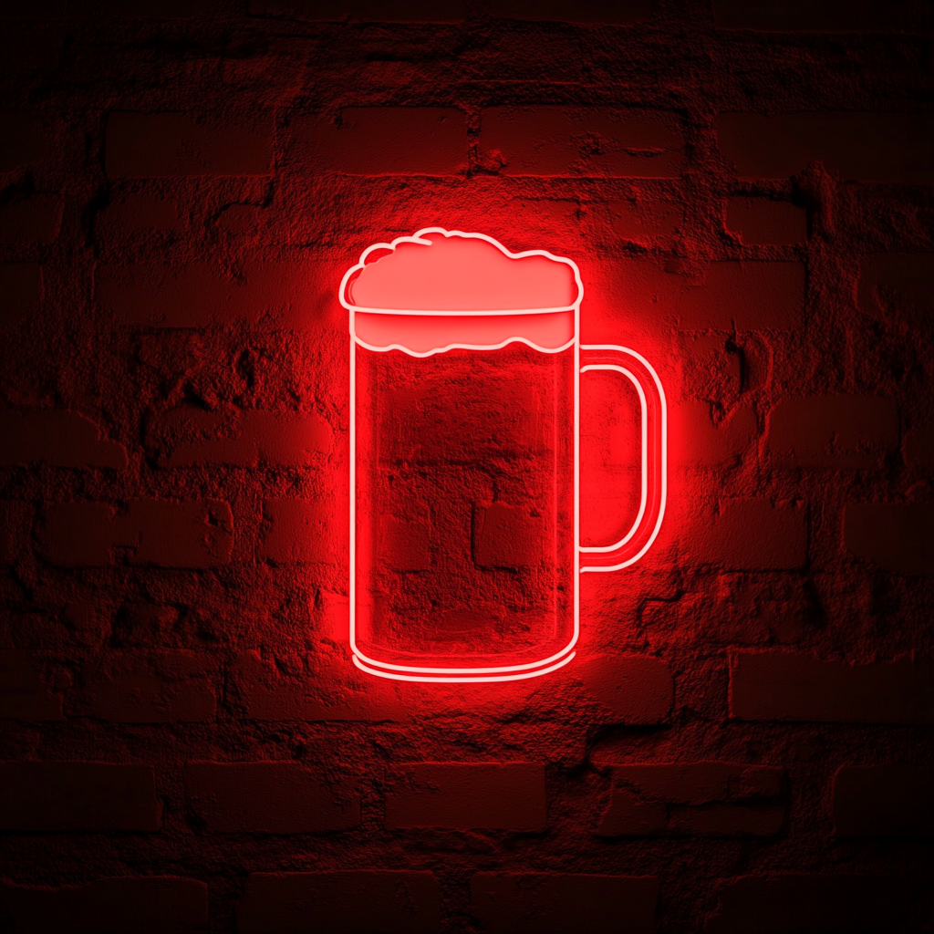 Beer Mug with Handle - Red Neon Sign, 18 Inches