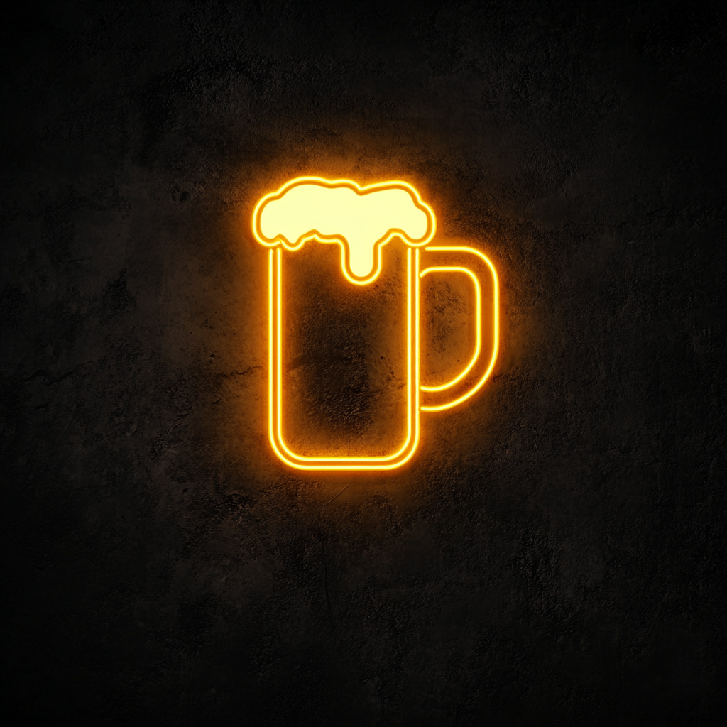 Beer Mug with Handle - Yellow Neon Sign, 18 Inches