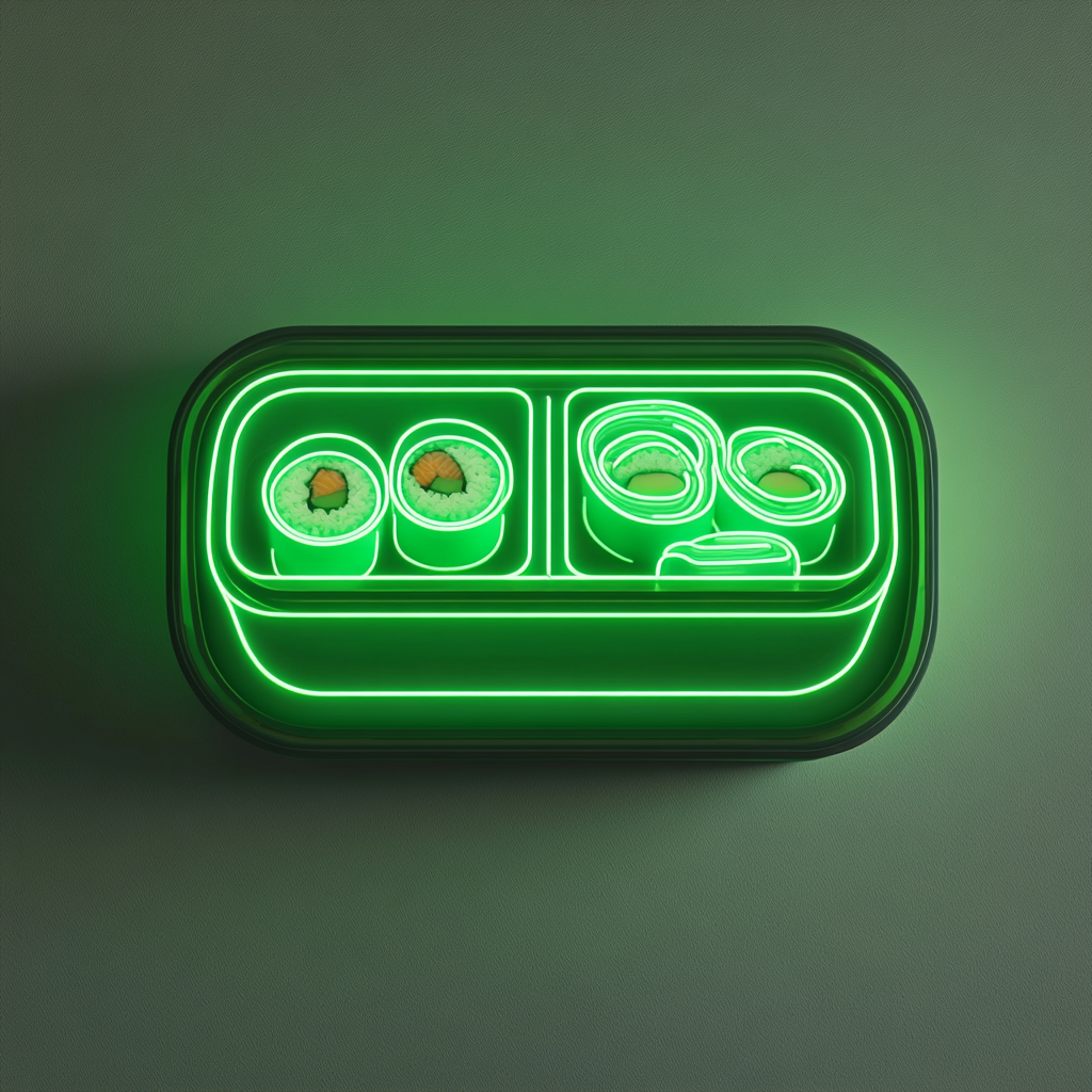 Bento Box with Sushi - Green Neon Sign, 24 Inches