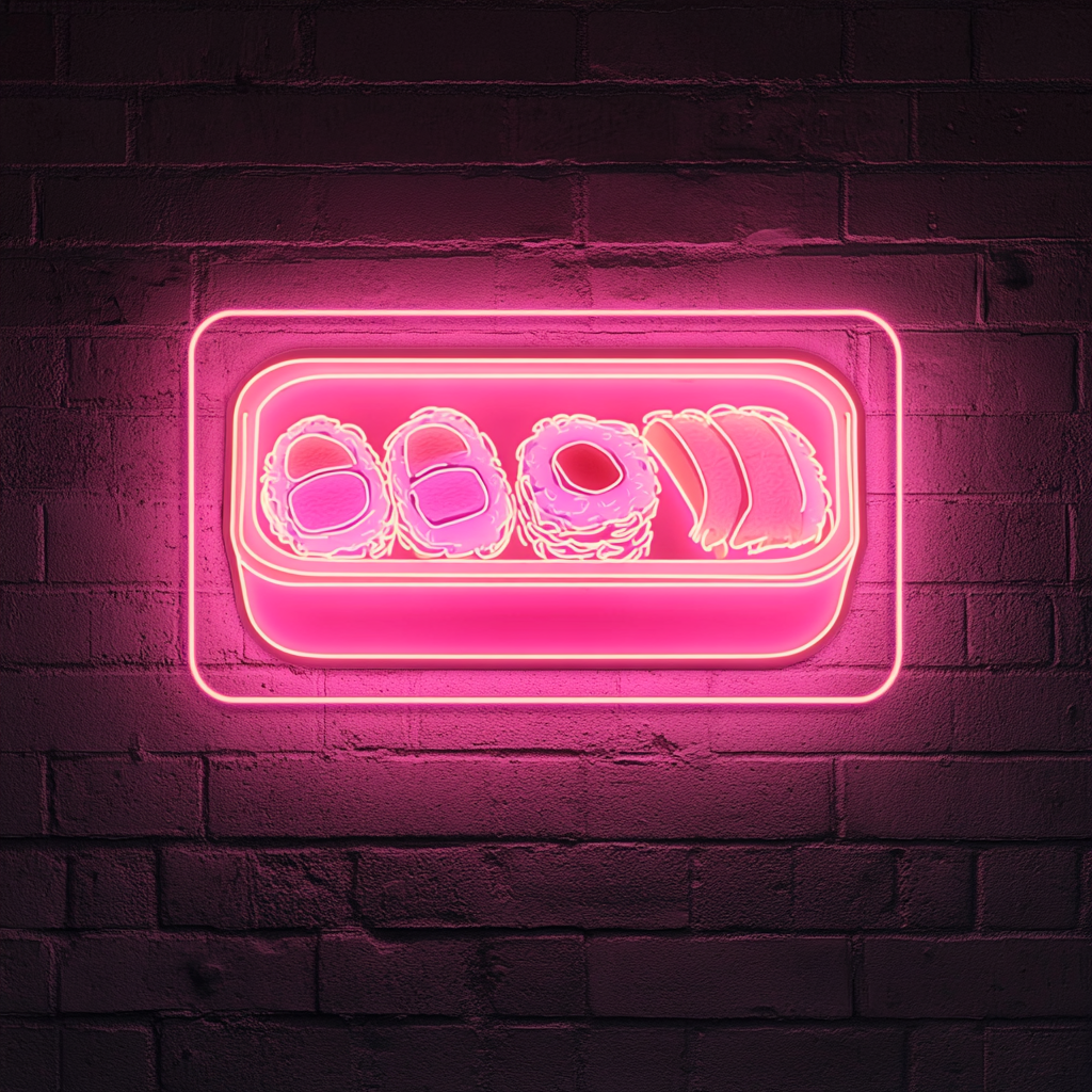 Bento Box with Sushi - Pink Neon Sign, 18 Inches