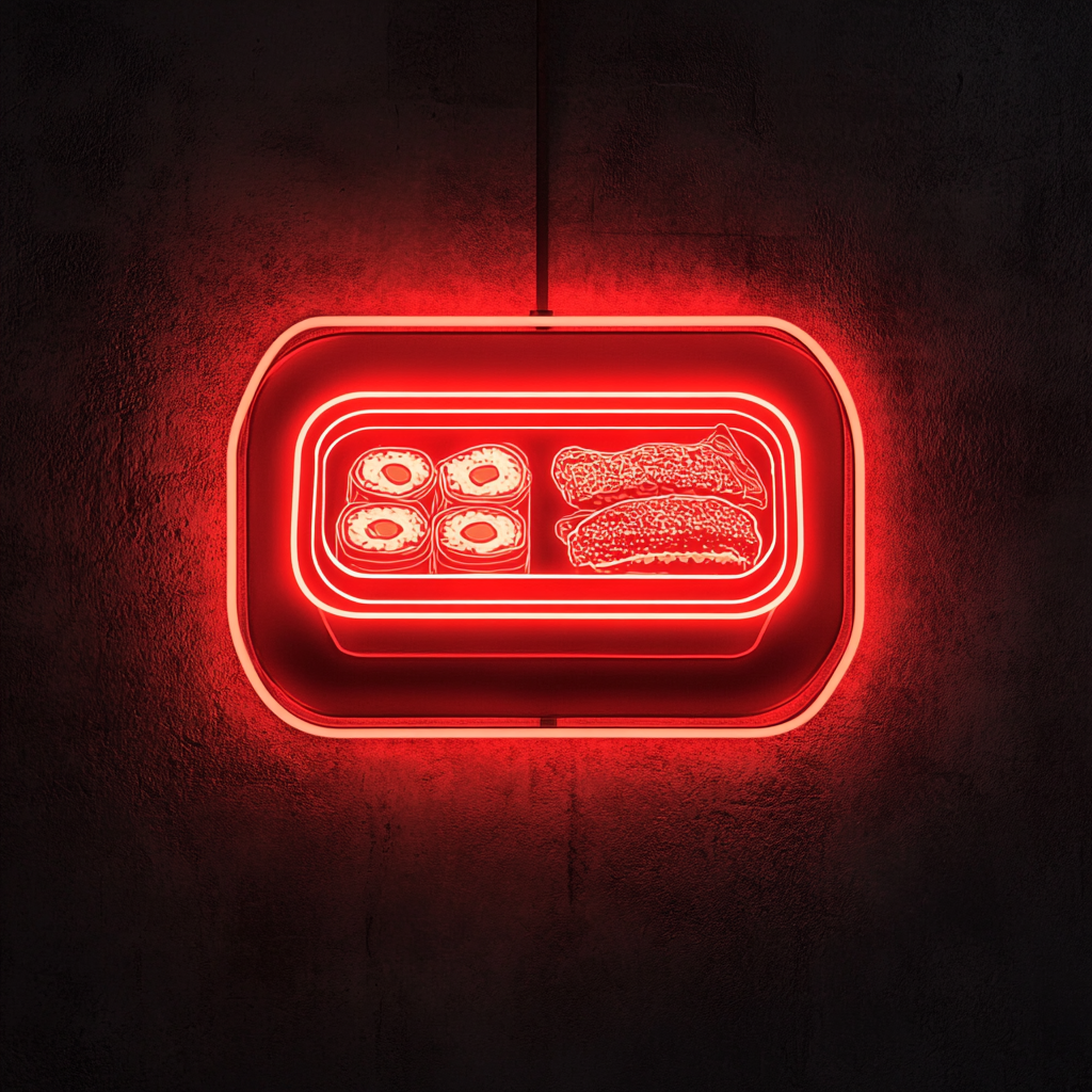 Bento Box with Sushi - Red Neon Sign, 18 Inches