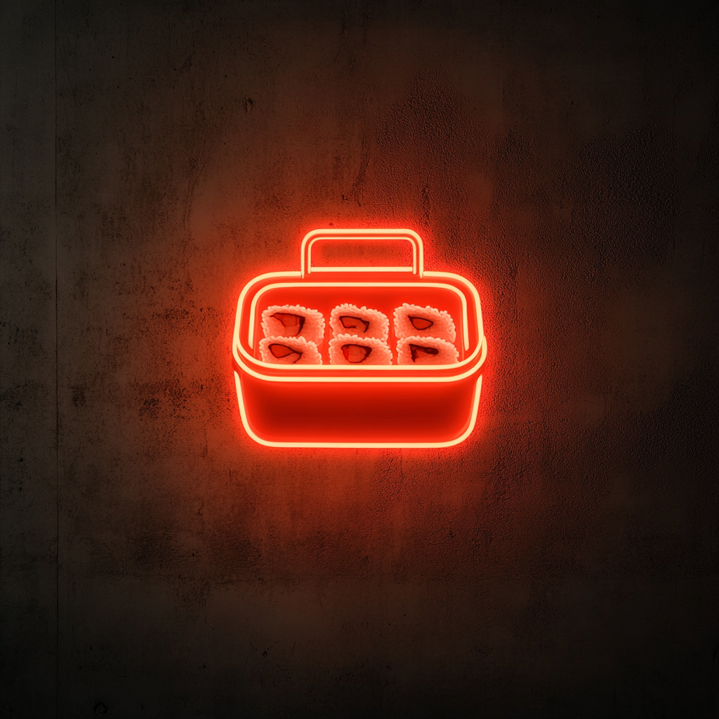 Bento Box with Sushi - Red Neon Sign, 18 Inches