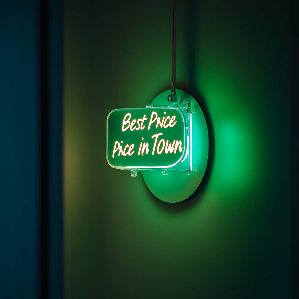 "Best Price in Town" - Green Neon Sign, 24 Inches