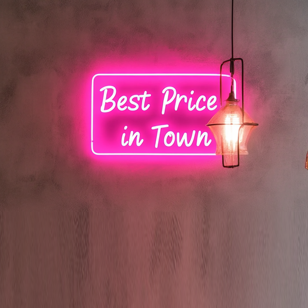 "Best Price in Town" - Pink Neon Sign, 24 Inches