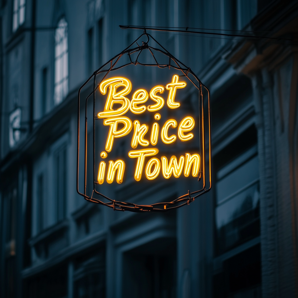 "Best Price in Town" - Yellow Neon Sign, 18 Inches