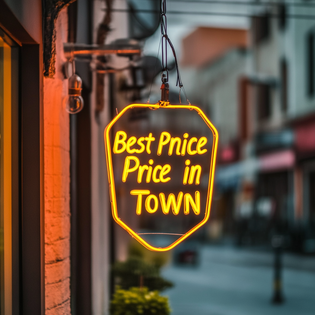 "Best Price in Town" - Yellow Neon Sign, 24 Inches