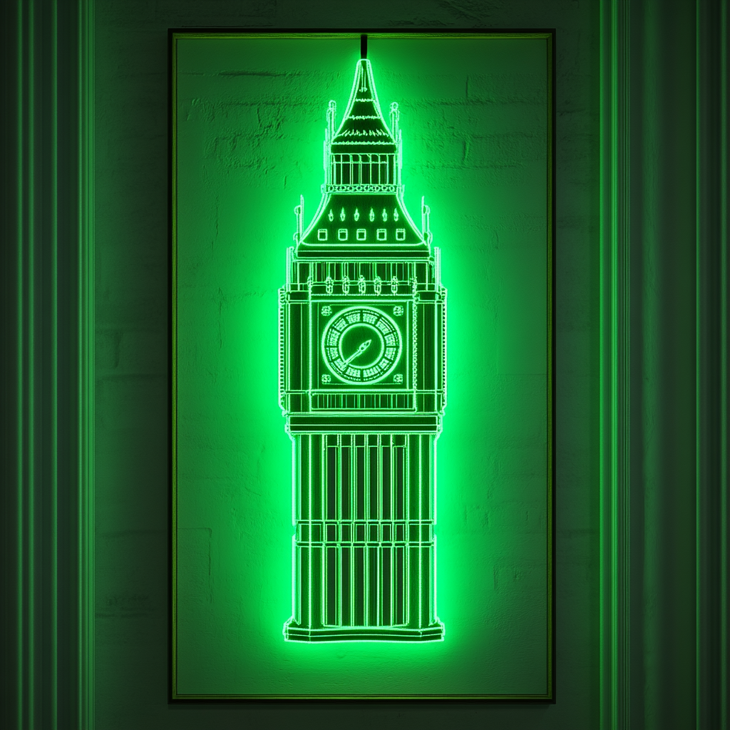 Big Ben - Green Neon Sign, 24 Inches