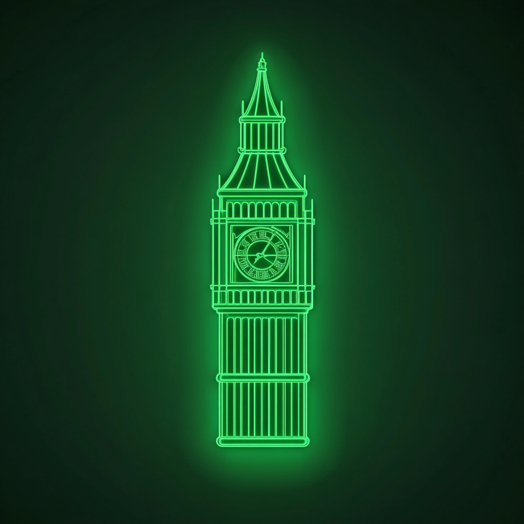 Big Ben - Green Neon Sign, 24 Inches