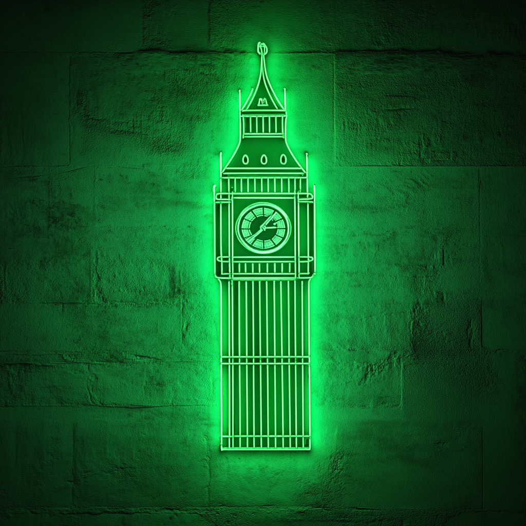 Big Ben - Green Neon Sign, 24 Inches