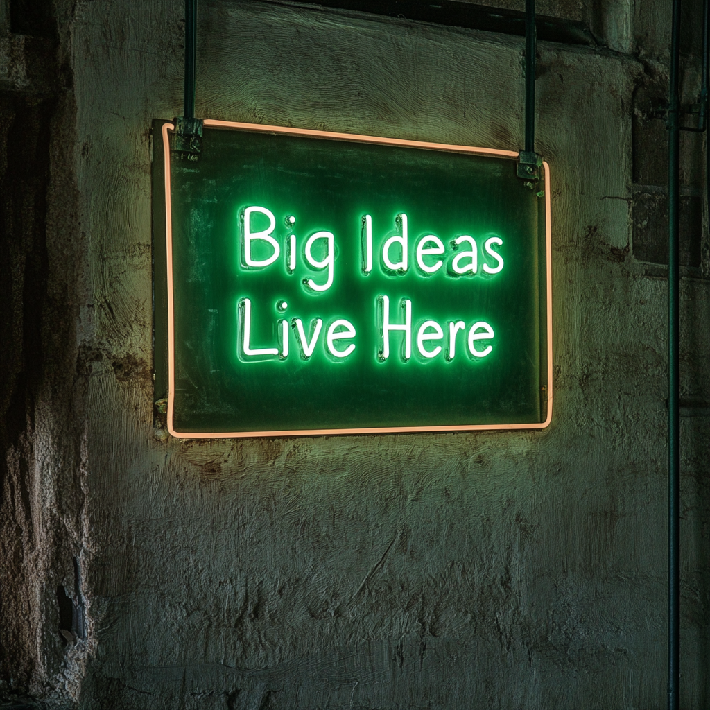 "Big Ideas Live Here" - Green Neon Sign, 24 Inches