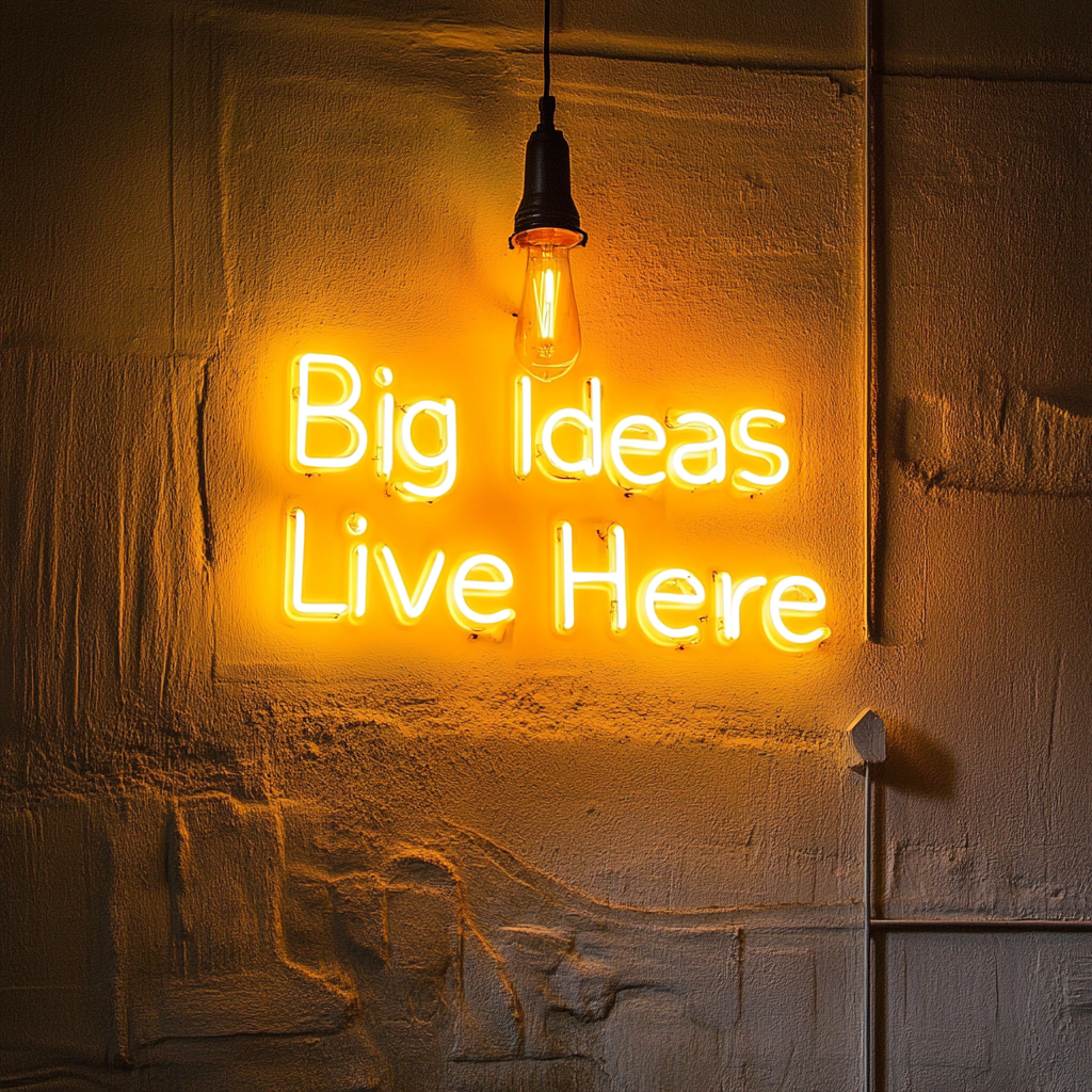 "Big Ideas Live Here" - Yellow Neon Sign, 24 Inches