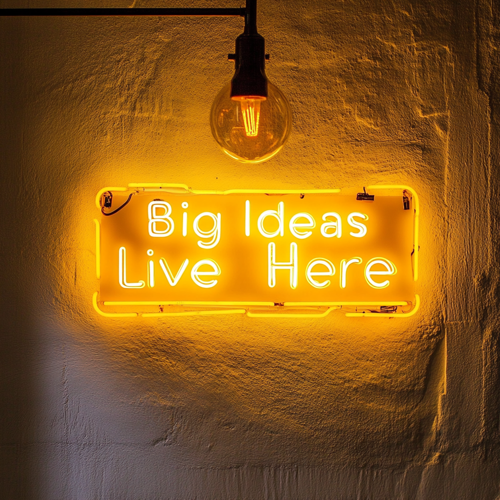 "Big Ideas Live Here" - Yellow Neon Sign, 24 Inches