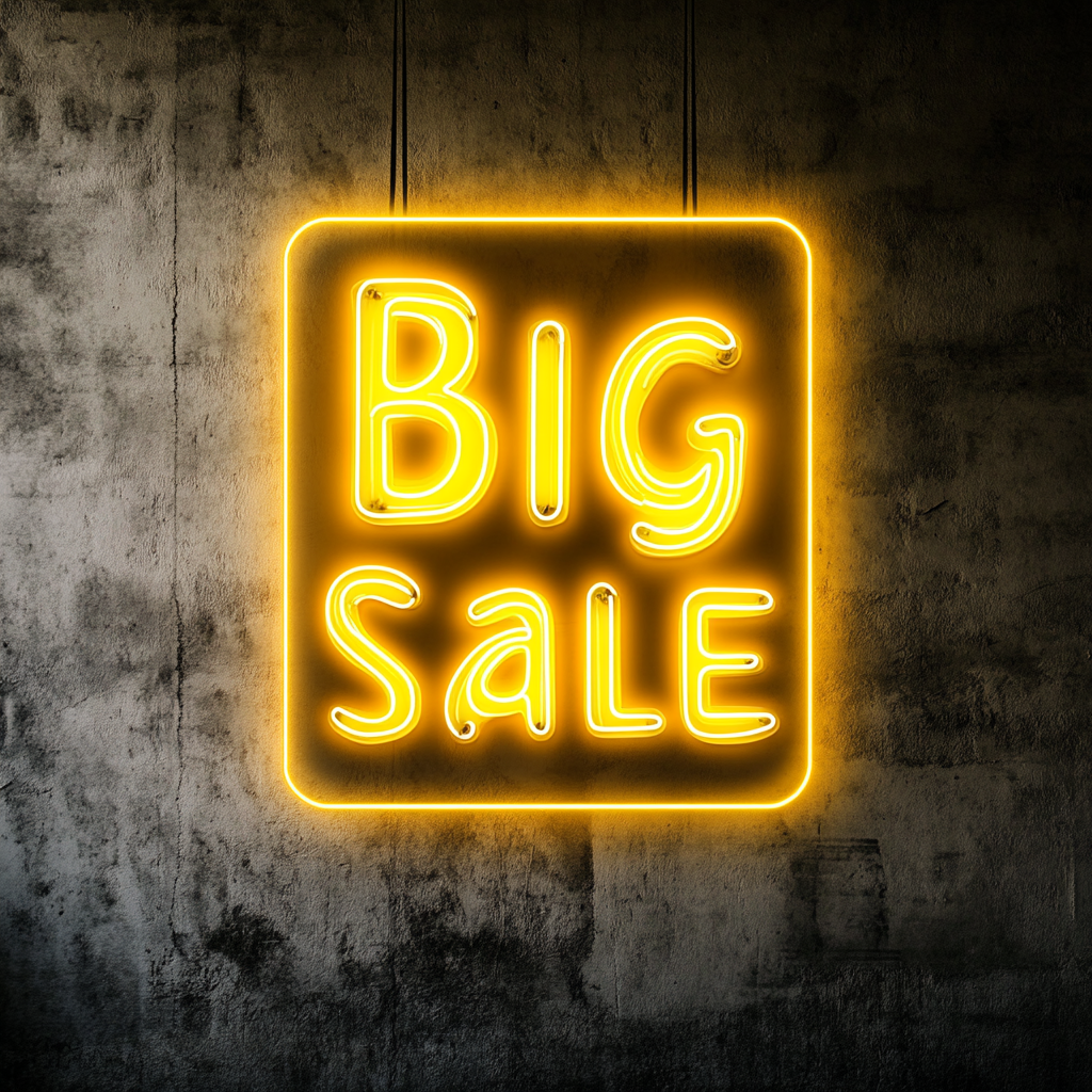 "Big Sale" - Yellow Neon Sign, 18 Inches