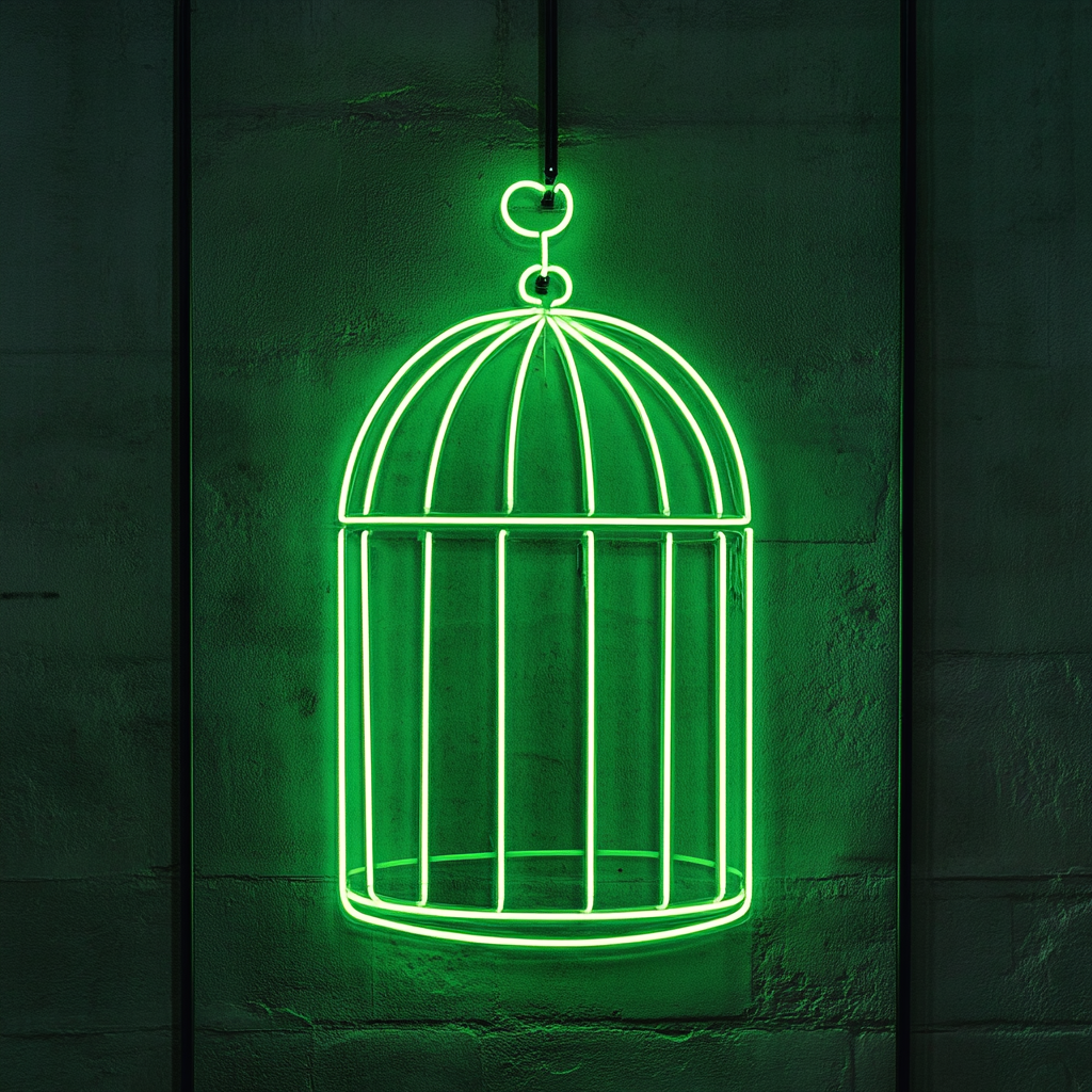 Bird Cage - Green Neon Sign, 18 Inches