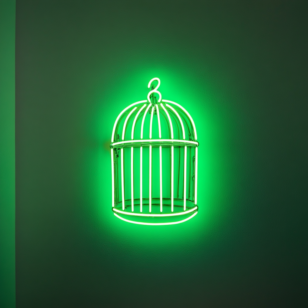 Bird Cage - Green Neon Sign, 18 Inches