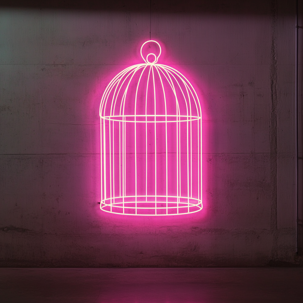 Bird Cage - Pink Neon Sign, 18 Inches