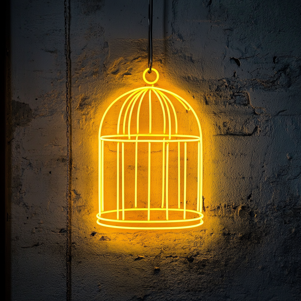 Bird Cage - Yellow Neon Sign, 18 Inches