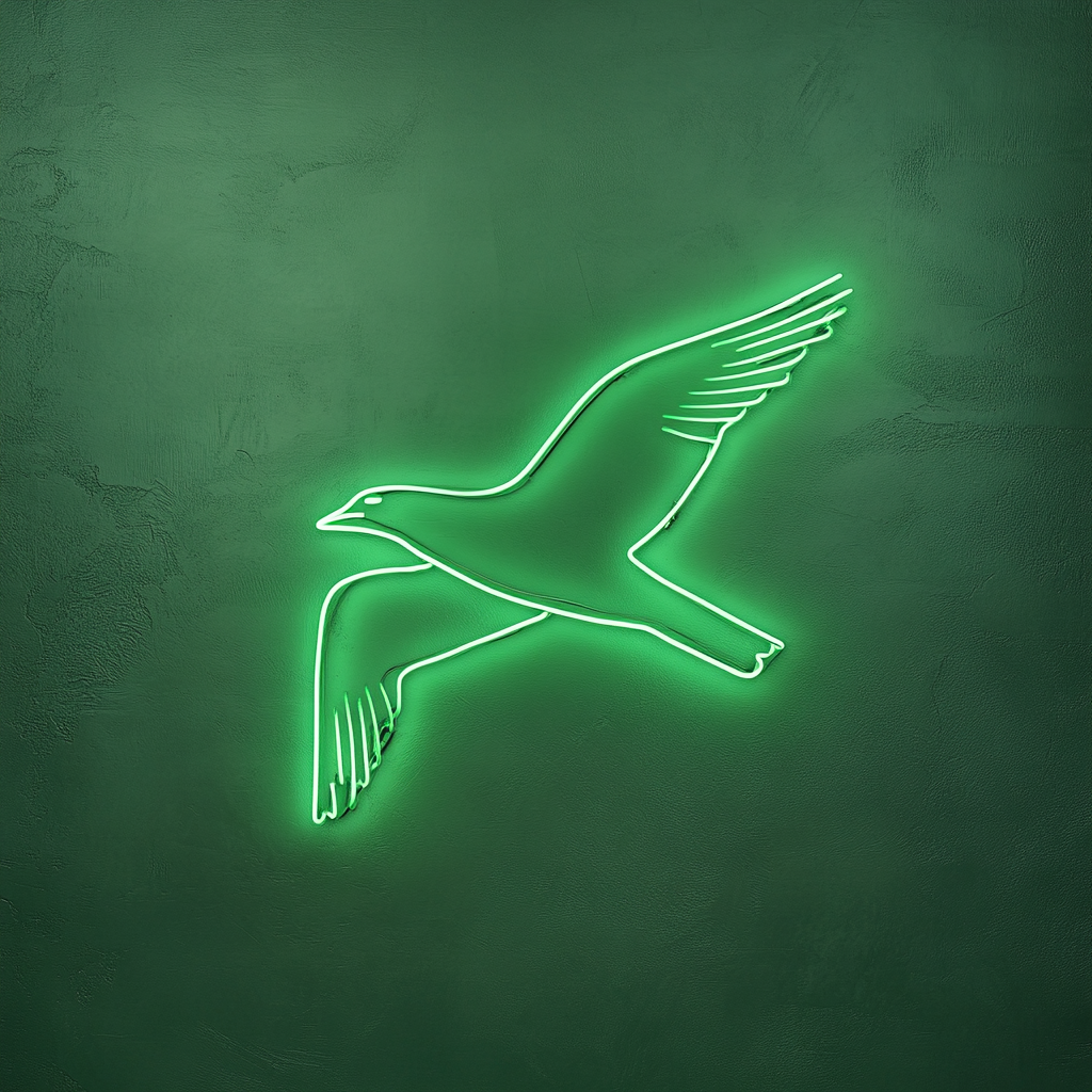 Bird in Flight - Green Neon Sign, 18 Inches