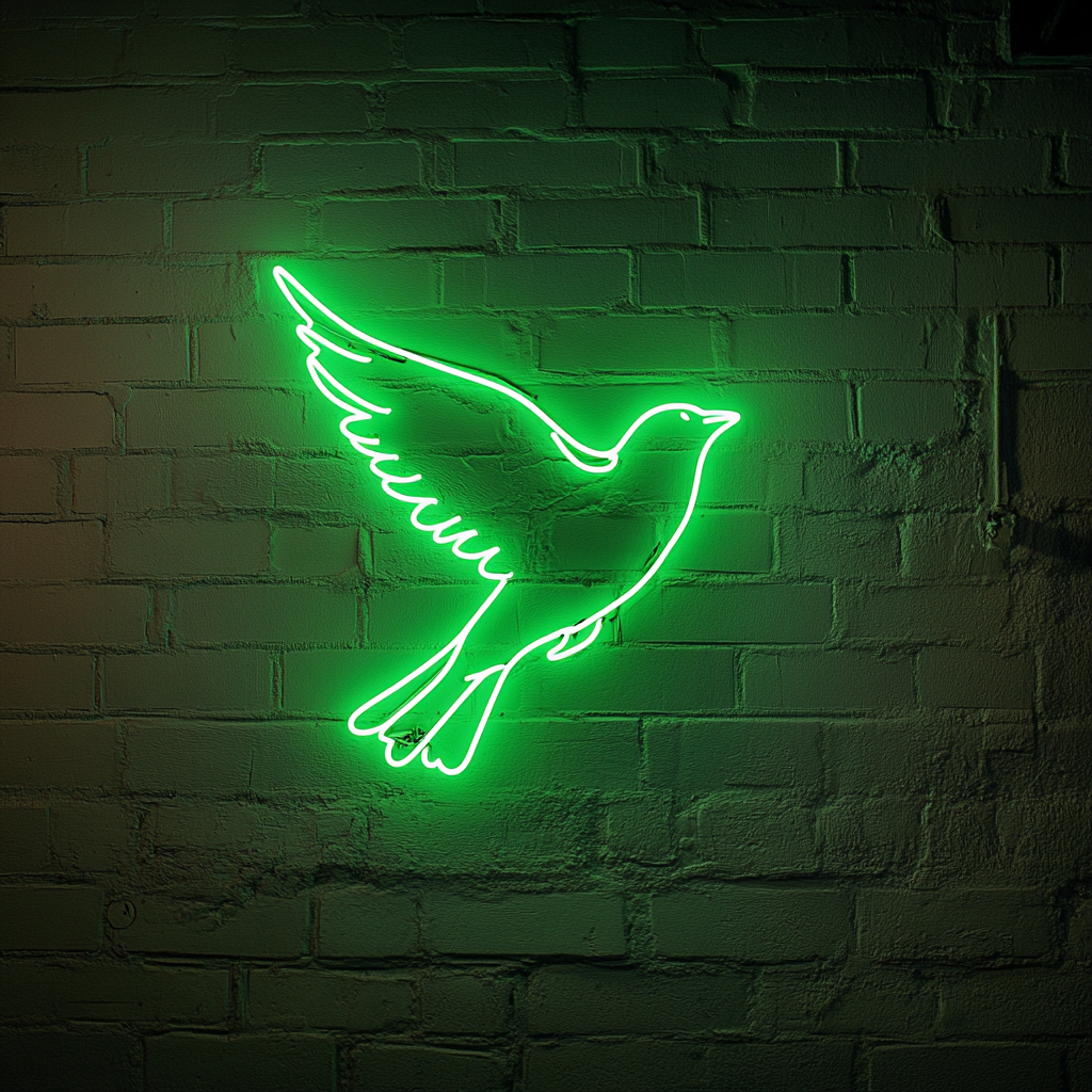 Bird in Flight - Green Neon Sign, 18 Inches