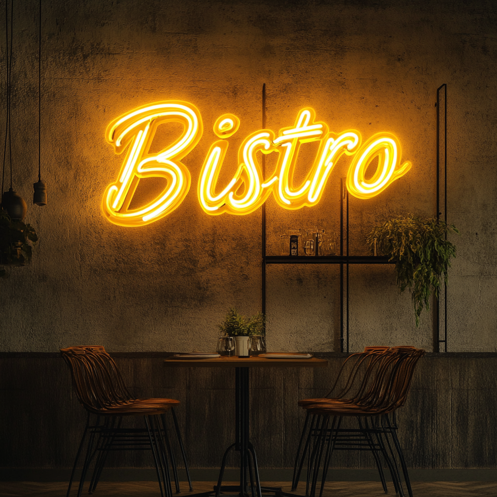 "Bistro" - Yellow Neon Sign, 18 Inches