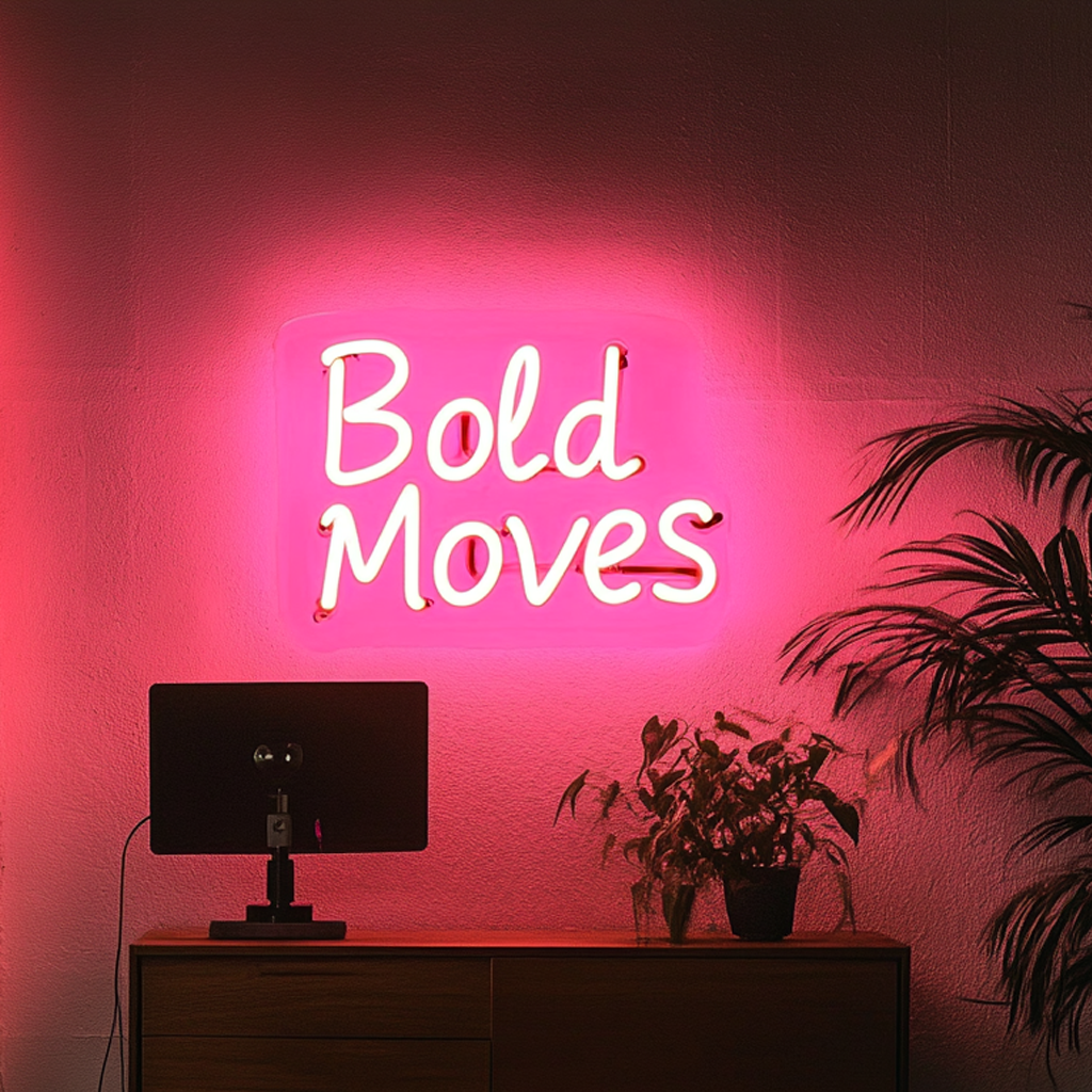 "Bold Moves" - Pink Neon Sign, 24 Inches