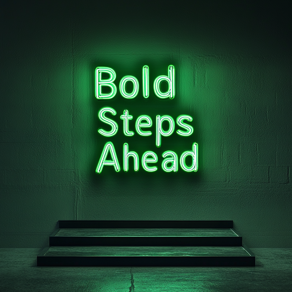 "Bold Steps Ahead" - Green Neon Sign, 24 Inches