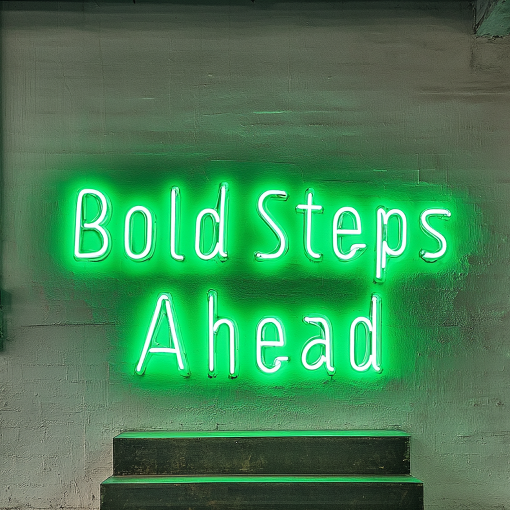 "Bold Steps Ahead" - Green Neon Sign, 24 Inches