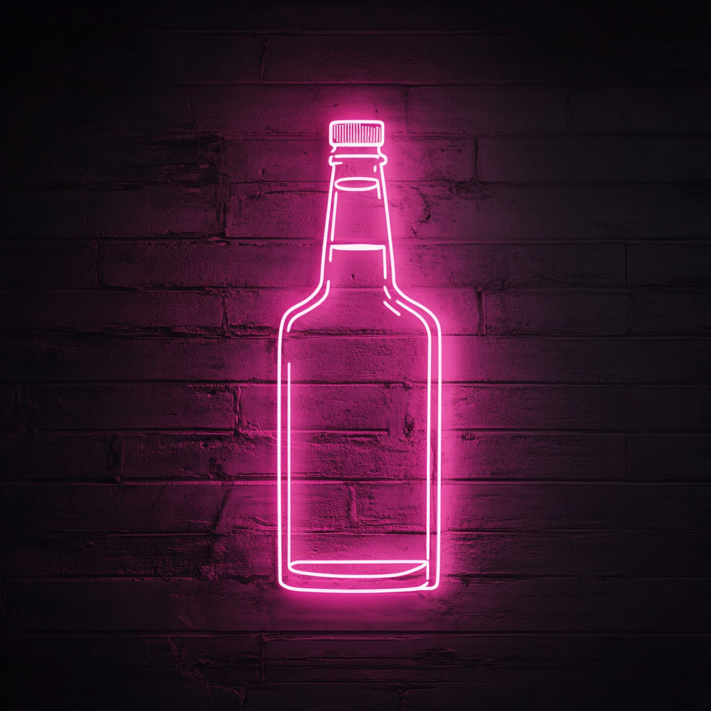 Bottle of Whiskey with Glass - Pink Neon Sign, 24 Inches
