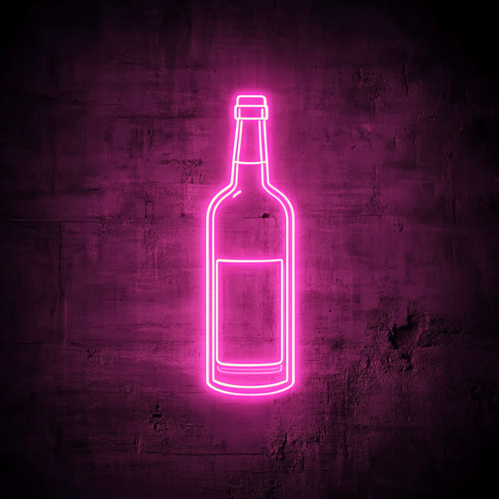 Bottle of Whiskey with Glass - Pink Neon Sign, 24 Inches