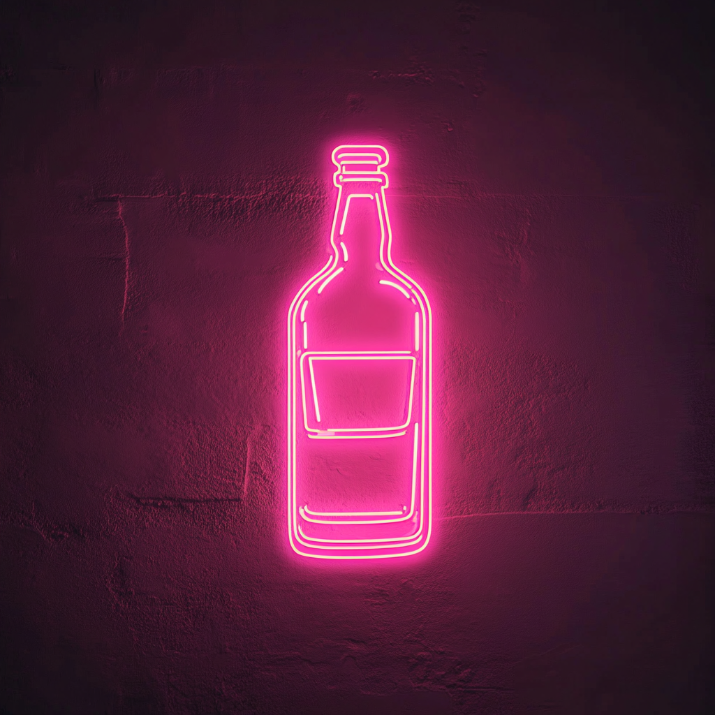 Bottle of Whiskey with Glass - Pink Neon Sign, 24 Inches