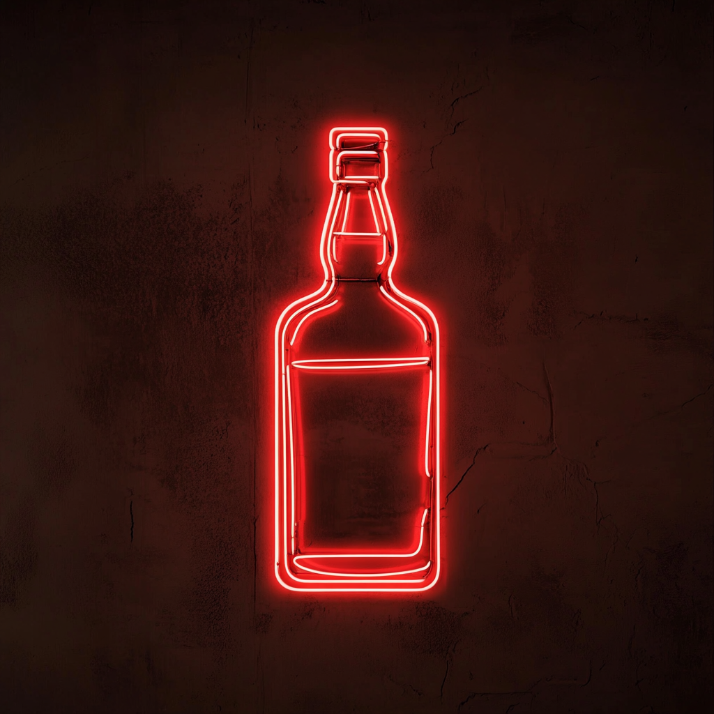 Bottle of Whiskey with Glass - Red Neon Sign, 24 Inches
