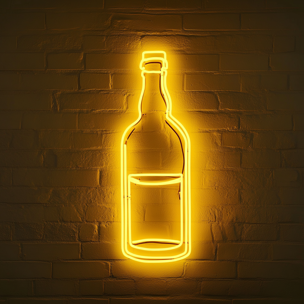 Bottle of Whiskey with Glass - Yellow Neon Sign, 24 Inches