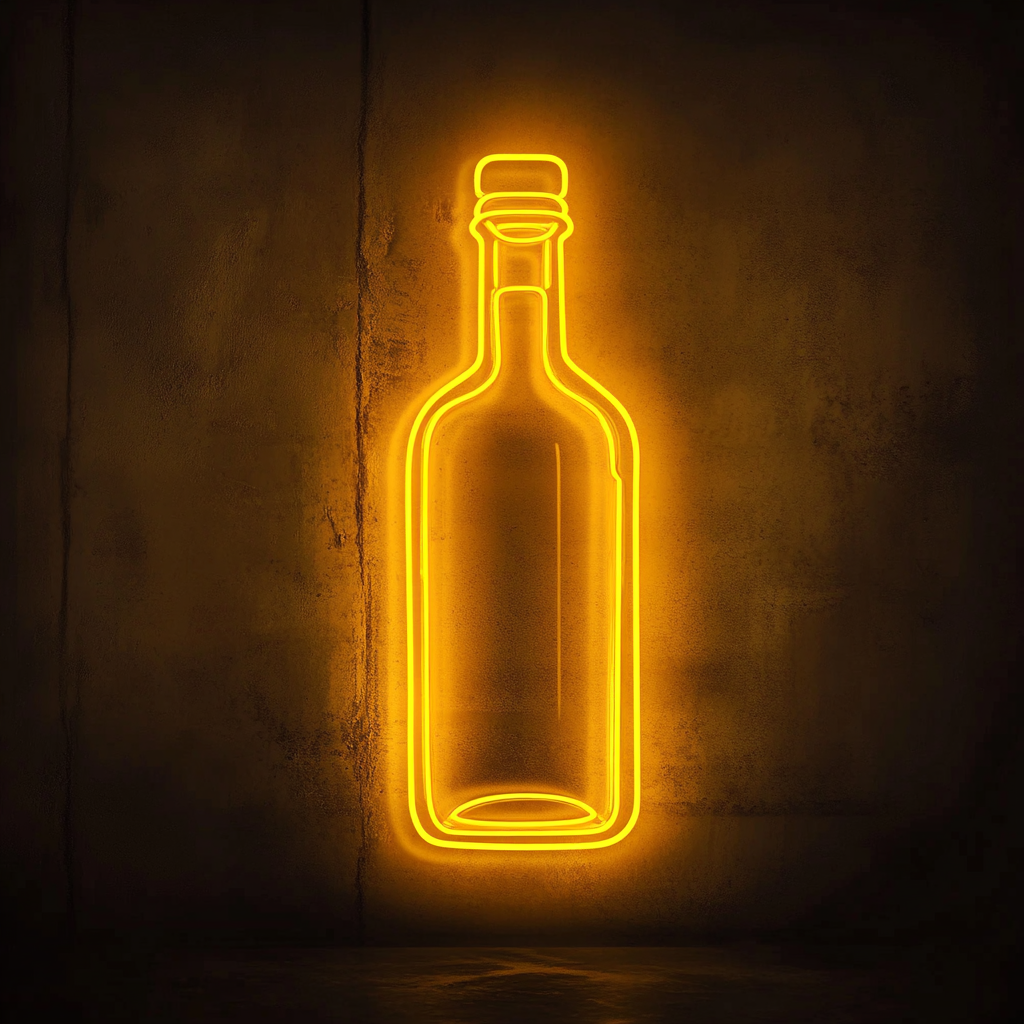 Bottle of Whiskey with Glass - Yellow Neon Sign, 18 Inches
