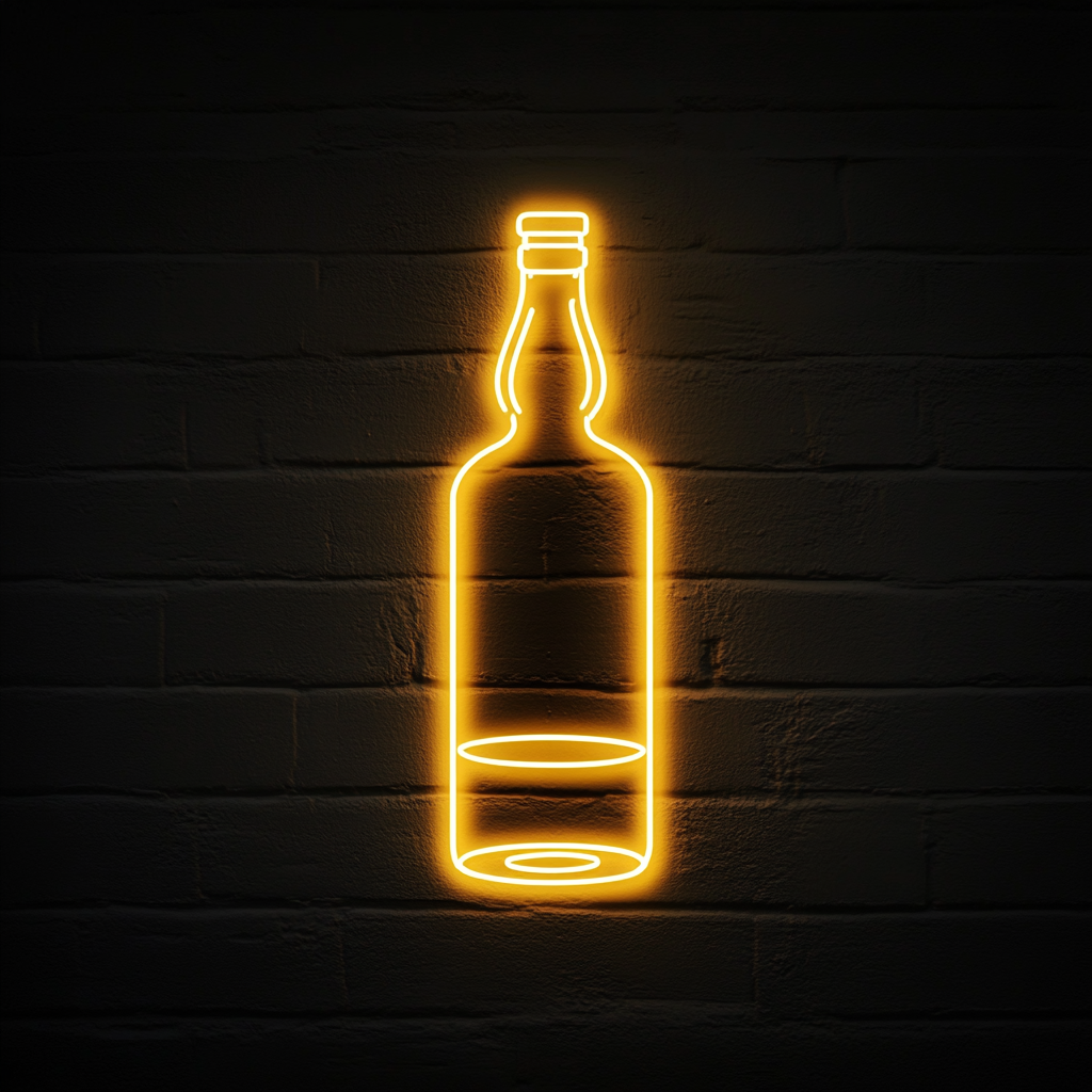 Bottle of Whiskey with Glass - Yellow Neon Sign, 18 Inches