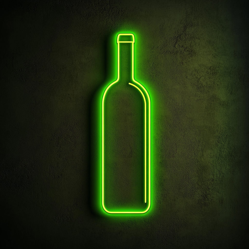 Bottle of Wine - Green Neon Sign, 18 Inches