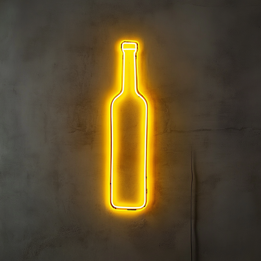 Bottle of Wine - Yellow Neon Sign, 18 Inches