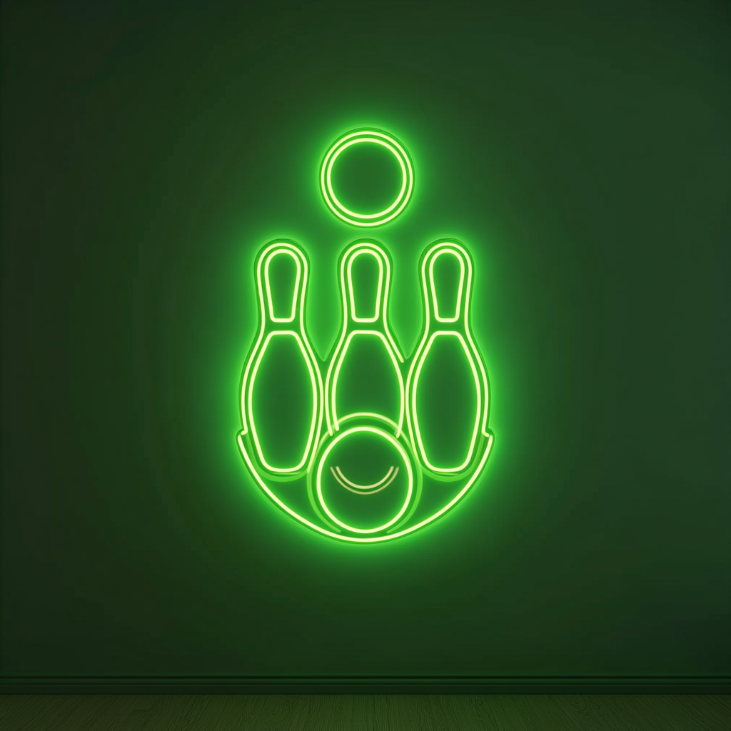 Bowling Pins - Green Neon Sign, 24 Inches