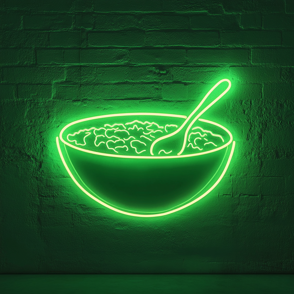 Bowl of Cereal with Spoon - Green Neon Sign, 18 Inches