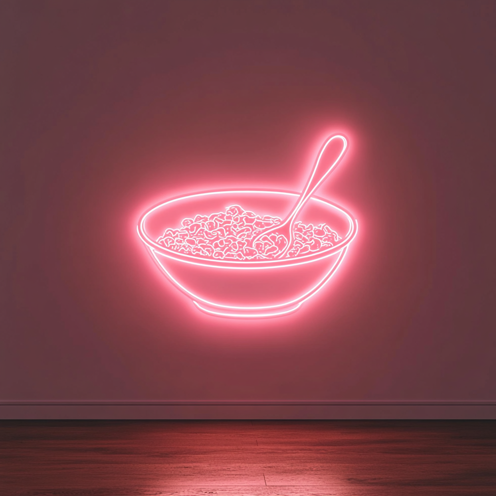 Bowl of Cereal with Spoon - Pink Neon Sign, 18 Inches