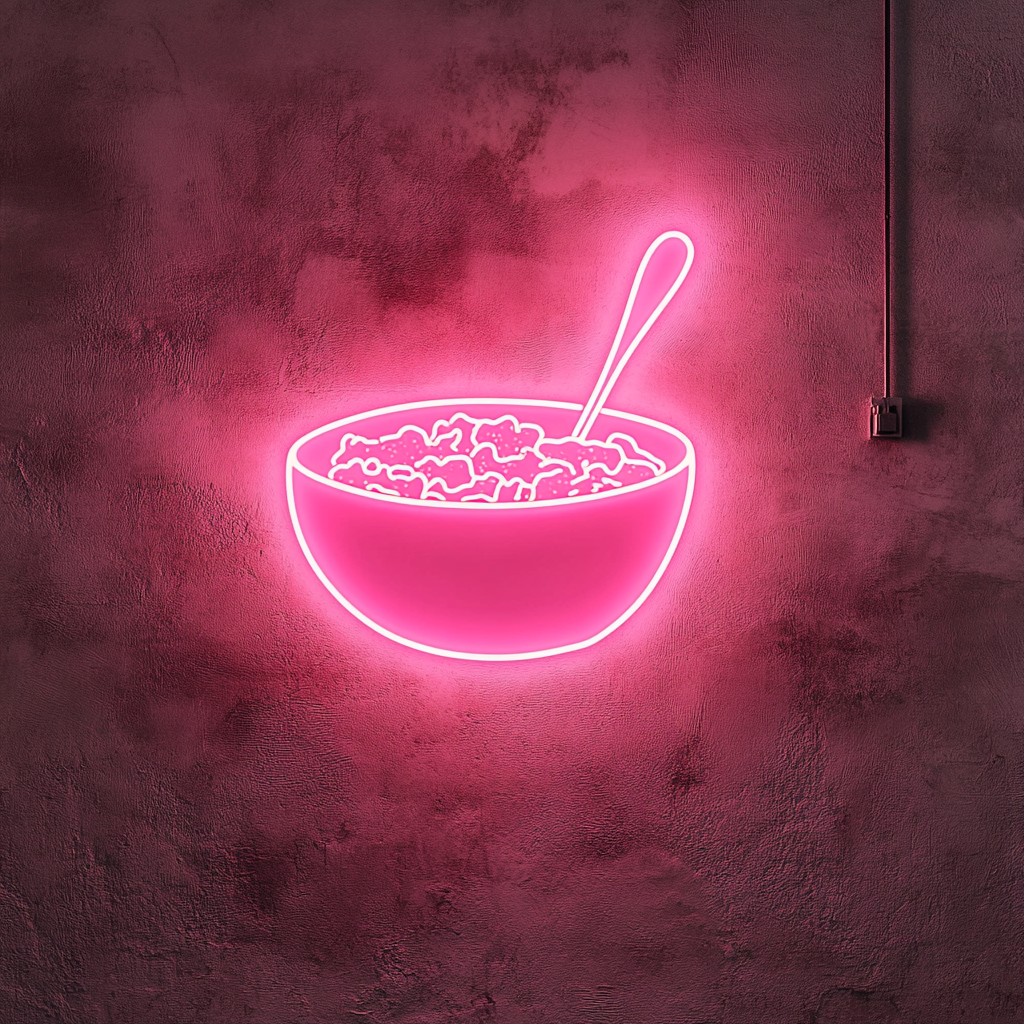 Bowl of Cereal with Spoon - Pink Neon Sign, 18 Inches