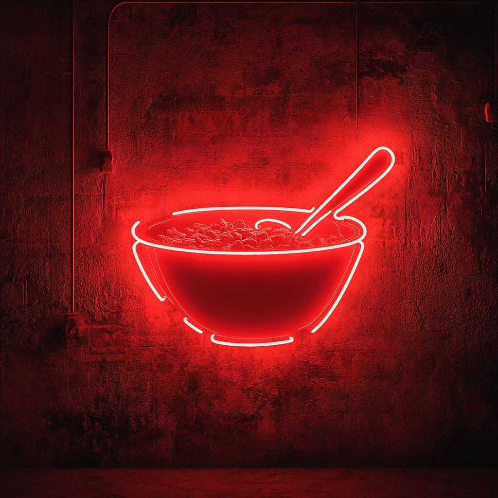 Bowl of Cereal with Spoon - Red Neon Sign, 18 Inches