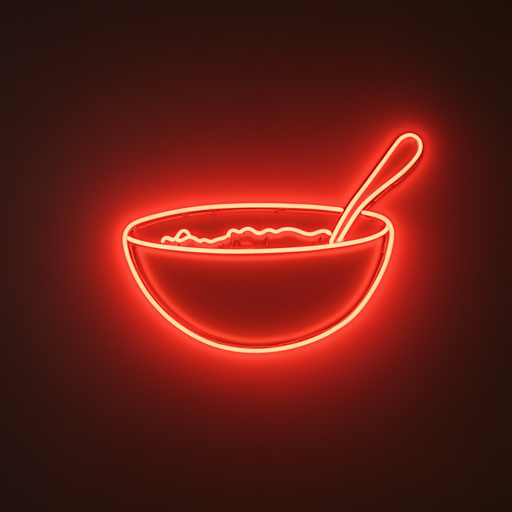 Bowl of Cereal with Spoon - Red Neon Sign, 18 Inches