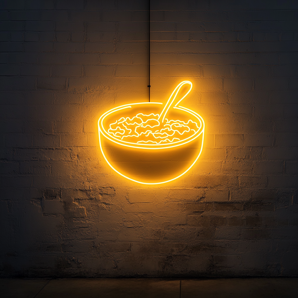 Bowl of Cereal with Spoon - Yellow Neon Sign, 24 Inches