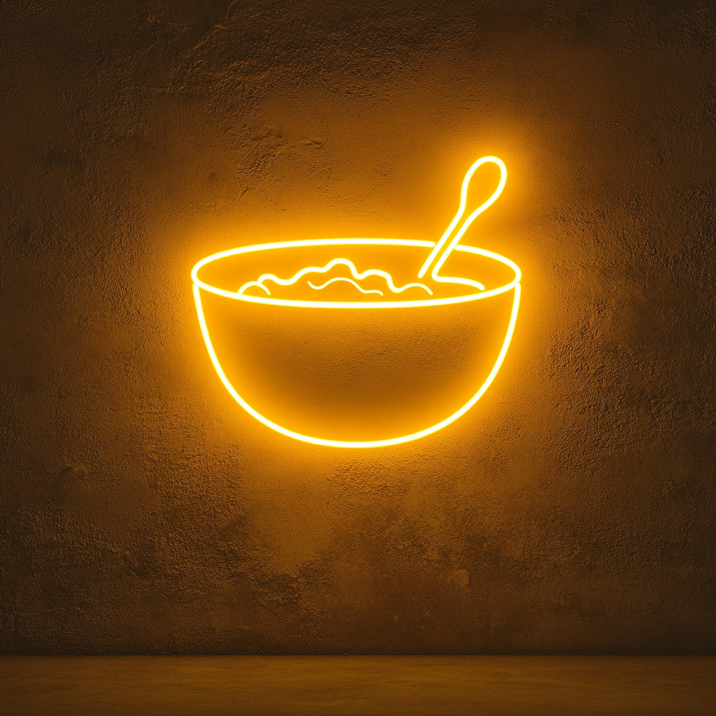 Bowl of Cereal with Spoon - Yellow Neon Sign, 18 Inches