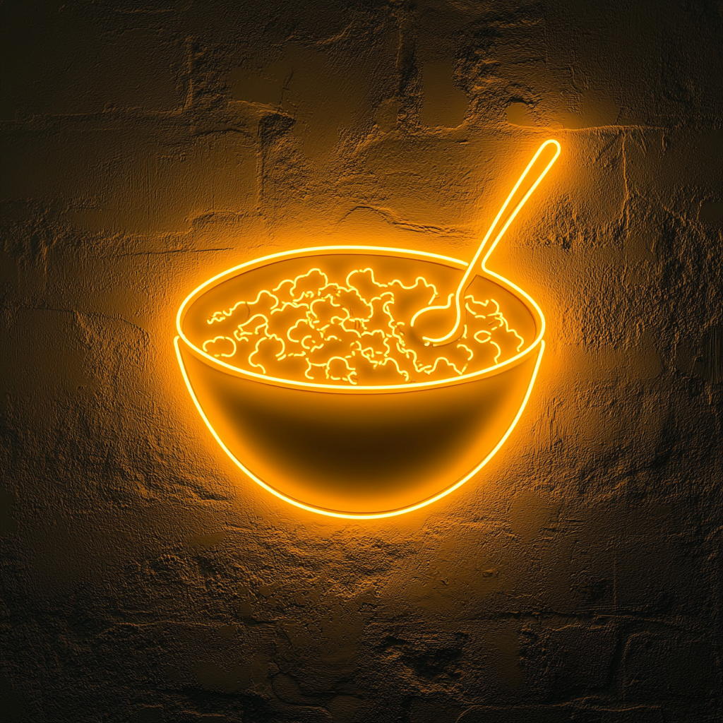 Bowl of Cereal with Spoon - Yellow Neon Sign, 24 Inches
