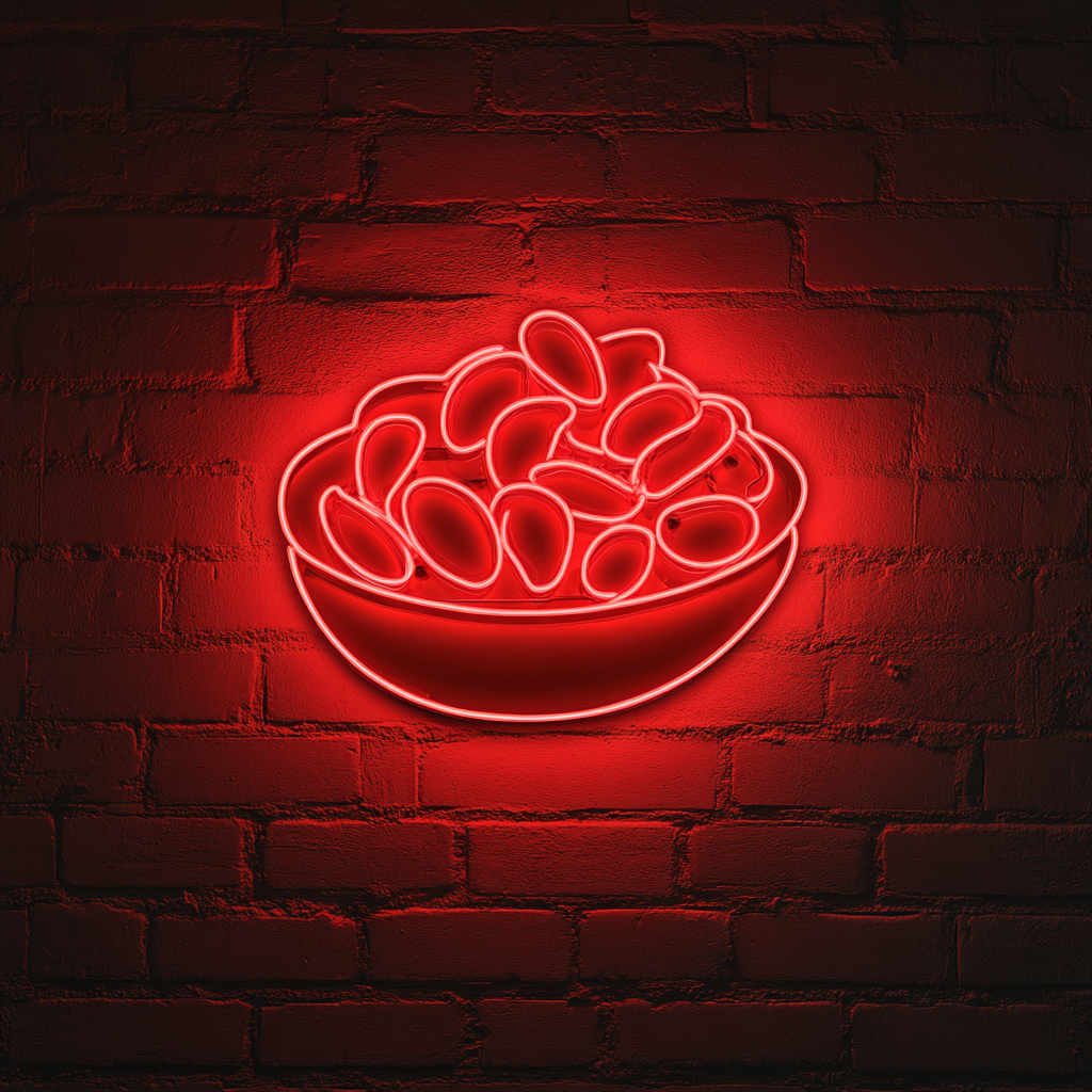 Bowl of Mixed Nuts - Red Neon Sign, 18 Inches