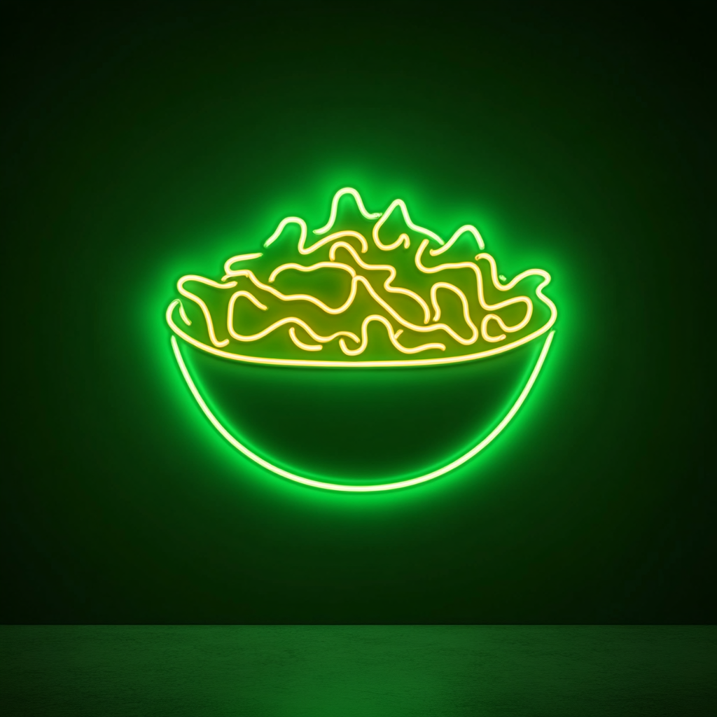 Bowl of Nachos with Cheese - Green Neon Sign, 18 Inches